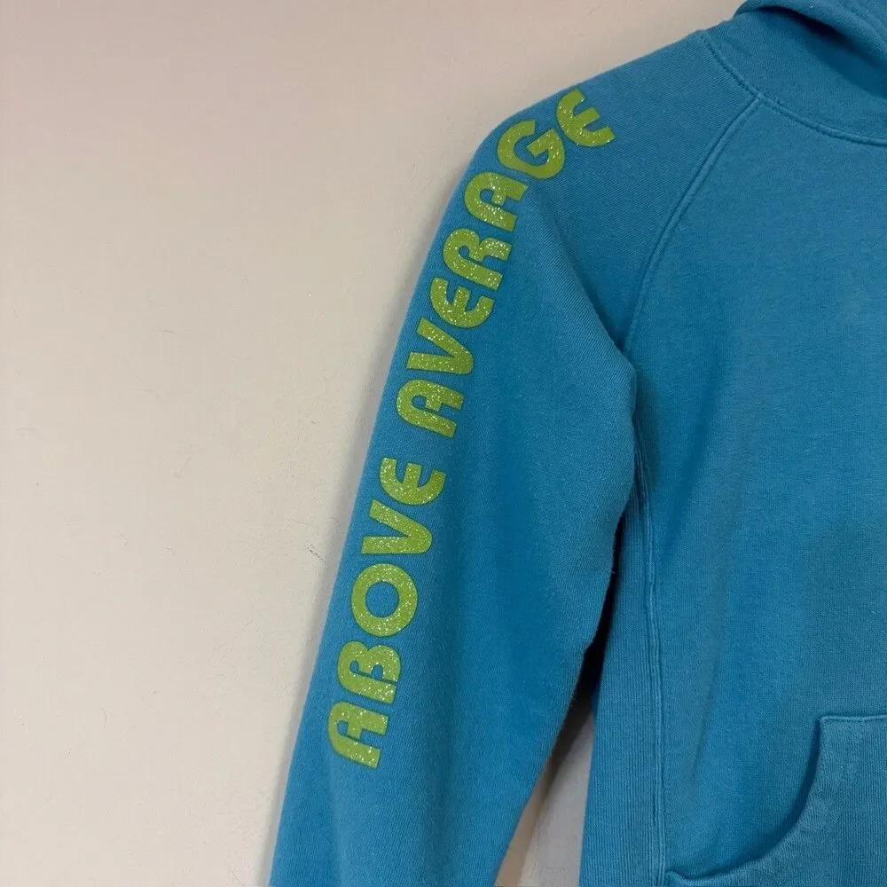 Above Average Glitter Blue Hoodie Sweatshirt Girls Medium Pullover Casual Cozy